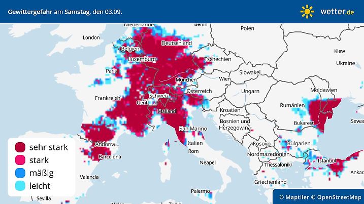 Vorhersage: Unwetter und Gewitter über Europa am 03. September 2022