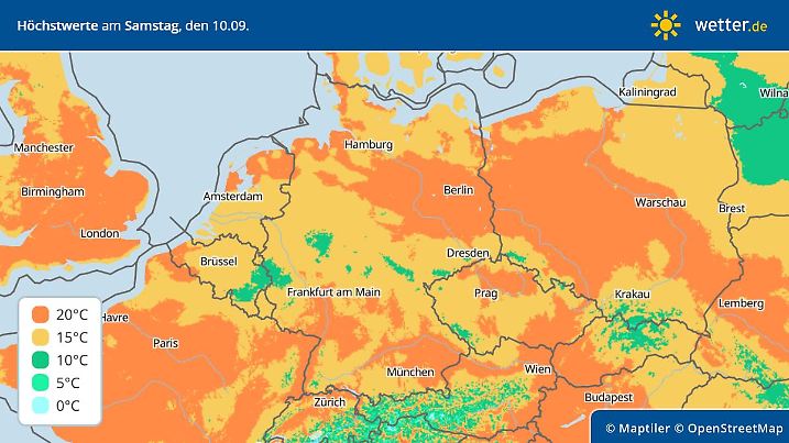 Prognose und Vorhersage der Höchstwerte am Wochenende - hier Samstag, 10.09.2022