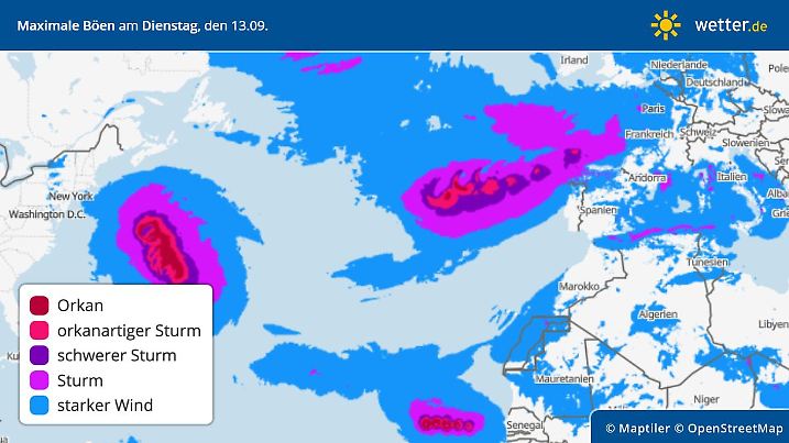 Windböen von Amerika bis Europa für den 13. September