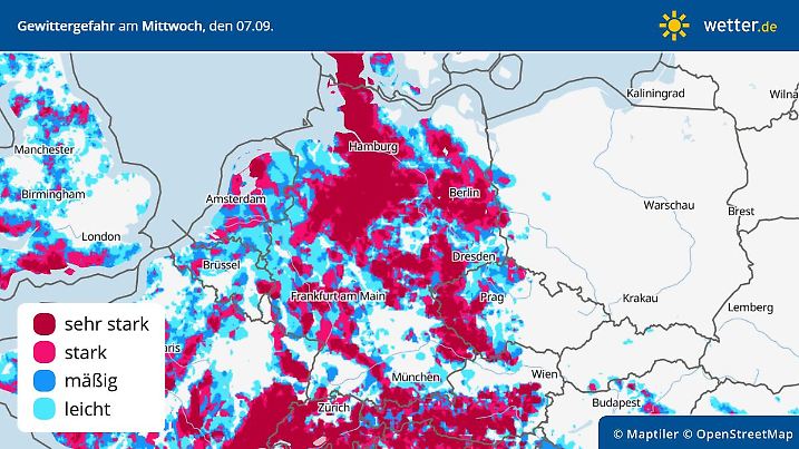 Prognose und Vorhersage für die Wahrscheinlichkeit von Gewittern am 8. September 2022