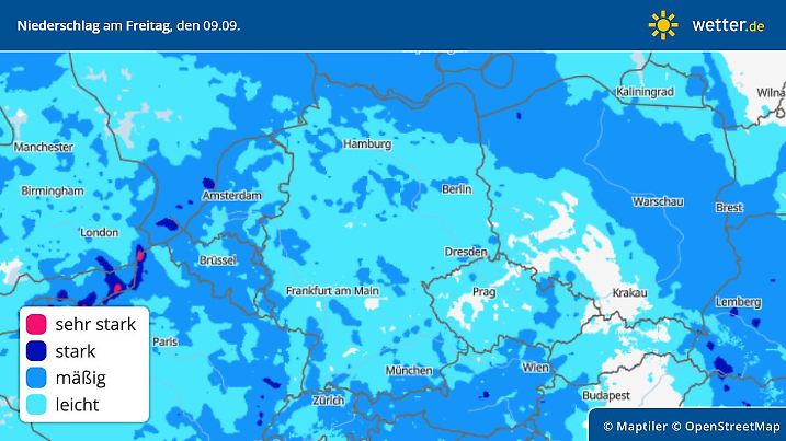 Niederschlag am Freitag, 9. September in Deutschland
