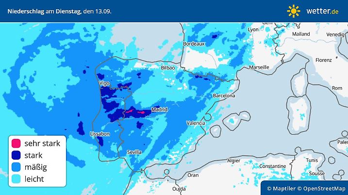 Regenvorhersage für Dienstag, 13. September 2022