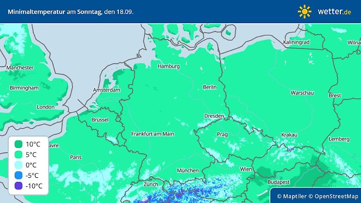 Die Grafik zeigt die Tiefstwerte für den Sonntag, 18.09.2022