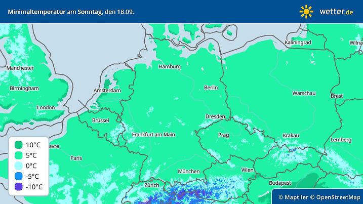 Die Grafik zeigt die Tiefstwerte für den Sonntag, 18.09.2022