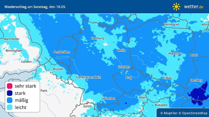 Die Grafik zeigt den Niederschlag für Sonntag, 18.09.2022