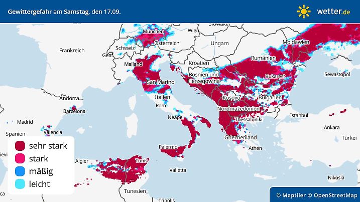 Vorhersage und Prognose Unwetter am Samstag, 17. September 2022