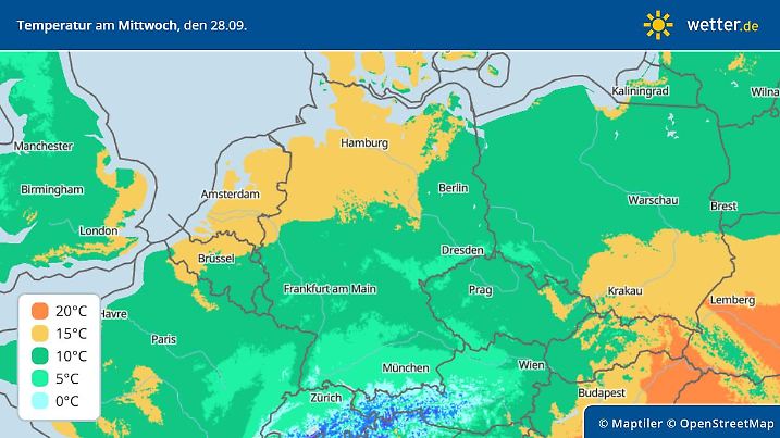 Die Grafik zeigt die Höchstwerte für Mittwoch, 28.09.2022