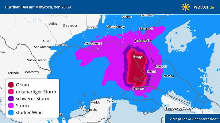 Windprognose für den Landfall von Hurrikan IAN
