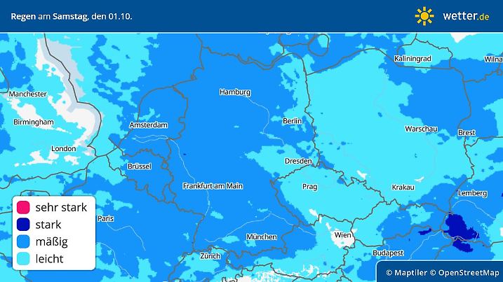 Prognose für den Regen am Samstag, 1. Oktober 2022