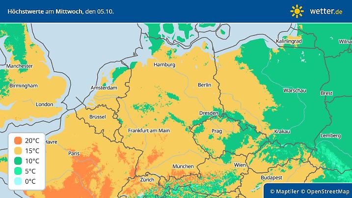 Prognose und Vorhersage Höchstwerte am 5. Oktober 2022