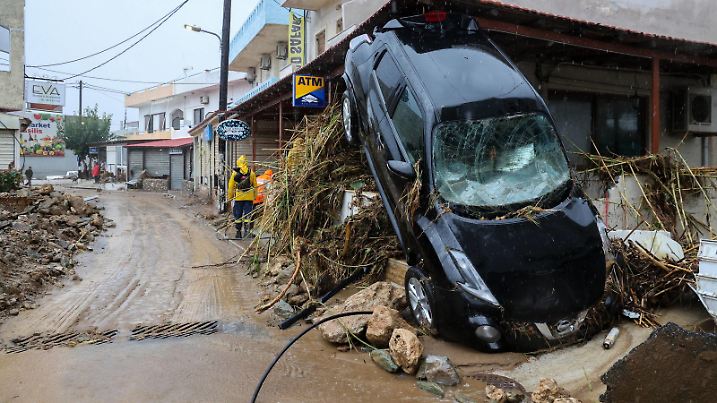 October 15, 2022, Heraklion, Crete, Greece: A man was found dead at Agia Pelagia, in the municipality of Malevizio at Heraklion, Crete, where heavy rainfall has caused extensive flooding in several areas. Heraklion, Crete Greece - ZUMAe114 20221015_zaa_e114_007 Copyright: xEurokinissix