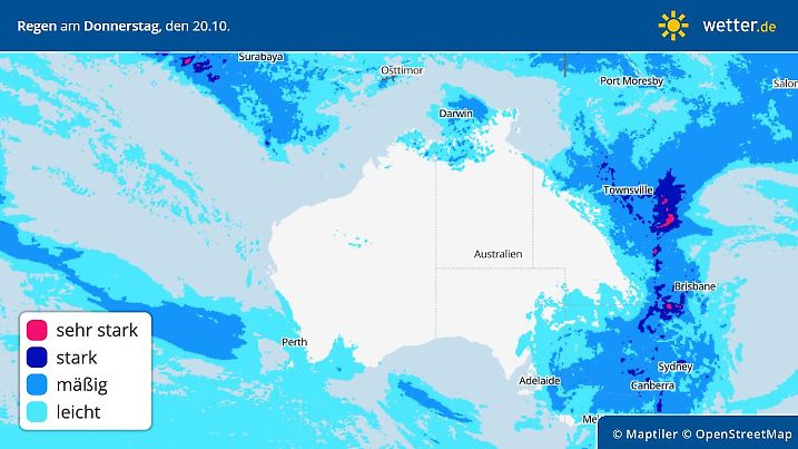 Prognose und Vorhersage: Regen in Australien am Donnerstag, 20. Oktober 2022