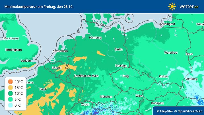 Die Tiefsttemperaturen am 28. Oktober 2022 sind eher hoch.