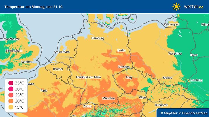 Die Grafik zeigt die Höchstwerte am Montag, 31.10.2022