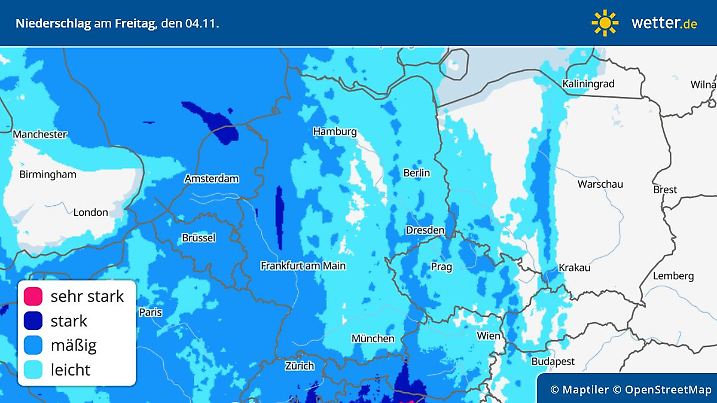Die Computerprognose für den Regen am 04. November 2022 - es wird nasser in Deutschland