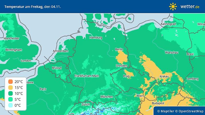 Die Höchsttemperaturen am Freitag liegen zwischen 7 und 12 Grad.