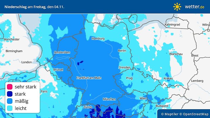 Die Grafik zeigt die Niederschlagsverteilung in Deutschland am Freitag.