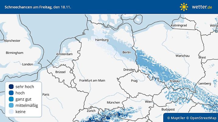 Vorhersage und Prognose: Wahrscheinlichkeit einer geschlossenen Schneedecke am Freitag, 15.11.2022