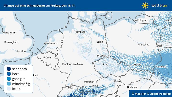 Die Karte zeigt, wo am Freitag Schnee liegen kann.