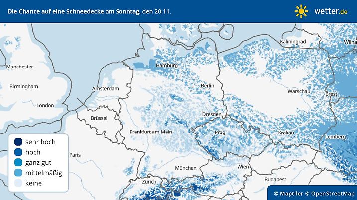 Die Karte zeigt, wo am Sonntag Schnee liegen kann.