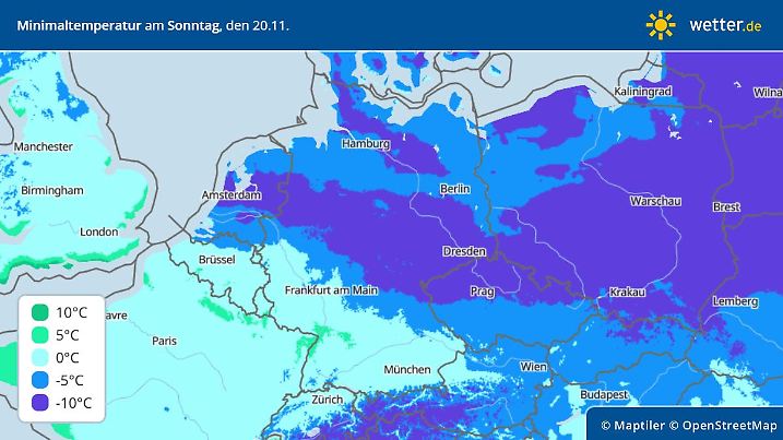 Die Tiefstwerte in der Nacht: Bis -12 Grad.
