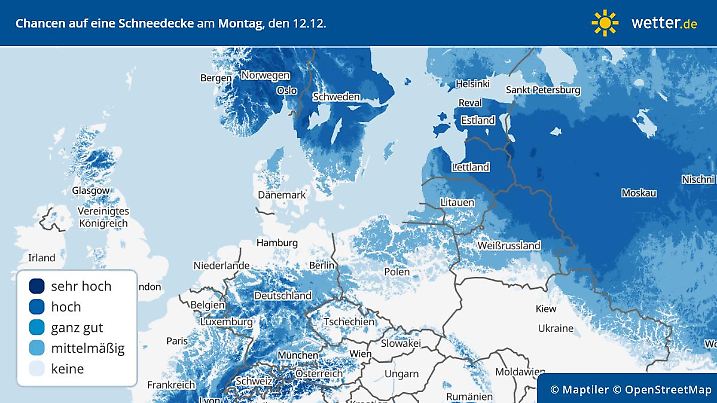 Schneeprognose Deutschland und Europa am 12.12. 2022