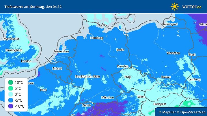 Prognose und Vorhersage der Tiefstwerte in der Nacht zum 04. Dezember 2022