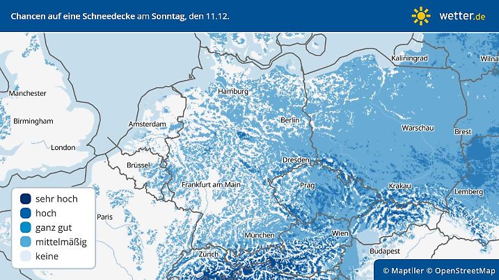 Prognose und Vorhersage Schneedecke in Deutschland am 3. Dezember 2022