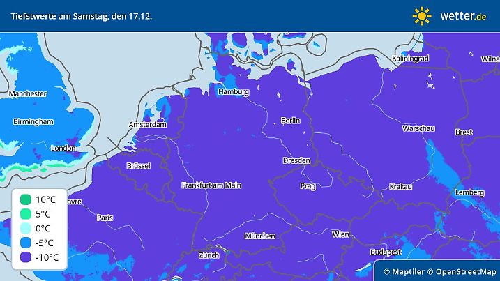 Tiefstwerte in der Nacht zum Samstag, 17.12.2022