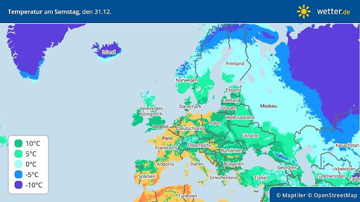 Die Grafik zeigt die Höchstwerte am Samstag, 31.12.2022
