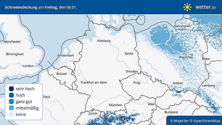 Die Karte zeigt: Derzeit liegt kein Schnee in Deutschland.