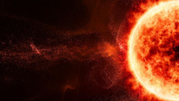 Hi-tech user interface head up display Sun Solar Flare Particles for background computer desktop screen display