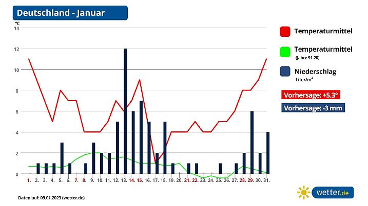Prognose und Vorhersage Wetter in Deutschland im Januar 2023
