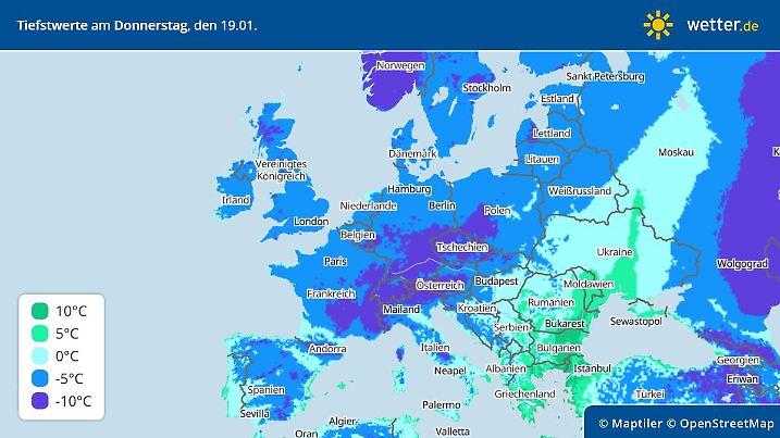 Prognose und Vorhersage Tiefstwerte am 19. Januar 2023