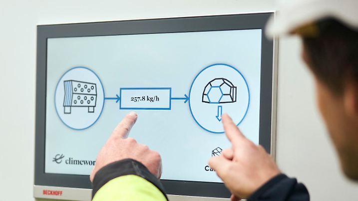 This September 2021 image provided by Climeworks AG shows a chart at a plant called Orca near Reykjavik, Iceland. The plant is the largest such facility in the world, capturing about 4,000 metric tons of carbon dioxide per year. But compared to what the planet needs, the amount is tiny. (Climeworks AG via AP)