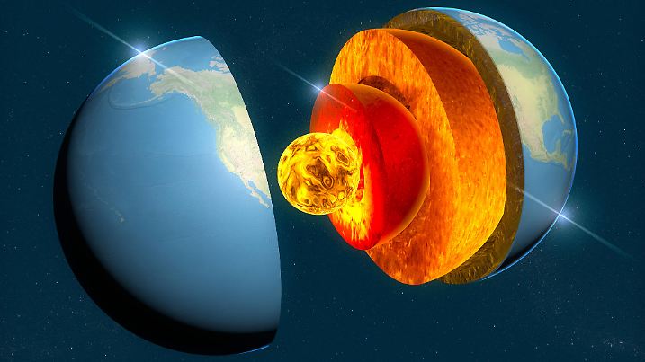 Earth structure, division into layers, the earth's crust and core. 3d rendering