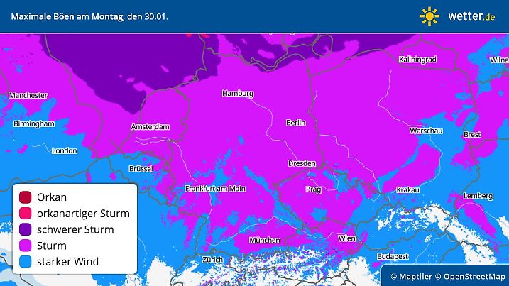 Prognose, Vorhersage: Sturmböen treffen Deutschland - Trend für Montag, 30. Januar 2023