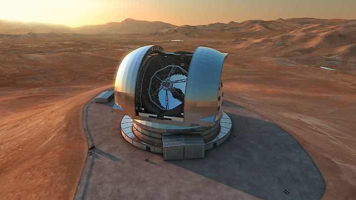 This undated artist rendering provided by European Southern Observatory shows European Extremely Large Telescope in its enclosure on Cerro Armazones, a mountaintop in Chile's Atacama Desert. Astronomers carefully select locations to build these instruments, usually on remote mountaintops, so they can fully utilize the technology being used. There are currently three extremely large telescopes being planned, two in Chile and one on Hawaii¿s Mauna Kea, a dormant volcano where some Native Hawaiians have been protesting the project because it¿s being built on what they consider sacred land. (European Extremely Large Telescope via AP) MANDATORY CREDIT; NO SALES
