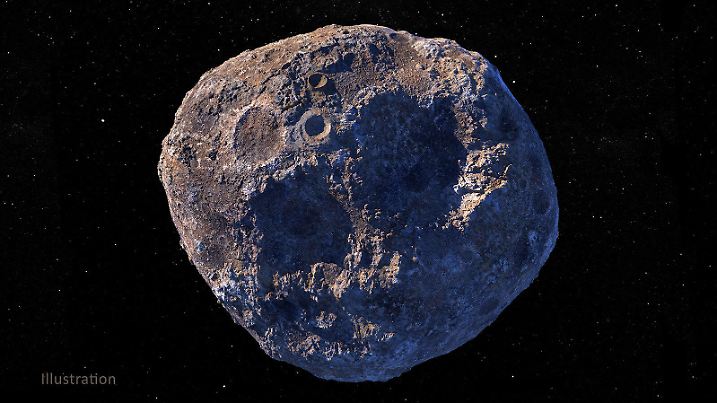 March 30, 2021 - California, USA - illustration depicts the metal-rich asteroid Psyche, which is located in the main asteroid belt between Mars and Jupiter. Set to launch next year, NASA's Psyche spacecraft will explore a metal-rich asteroid of the same name in the main asteroid belt between Mars and Jupiter. A major component of NASA's Psyche spacecraft has been delivered to the agency's Jet Propulsion Laboratory, where the phase known as assembly, test, and launch operations is now underway. Over the next year, the spacecraft will finish assembly and undergo rigorous checkout and testing before it's shipped to Cape Canaveral for an August 2022 launch to the main asteroid belt. (Credit Image: © NASA/JPL-Caltech/ZUMA Wire/ZUMAPRESS.com
