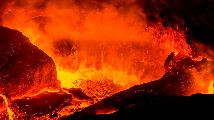 Very active lava lake of Erta Ale shield volcano, Danakil depression, Ethiopia, Africa