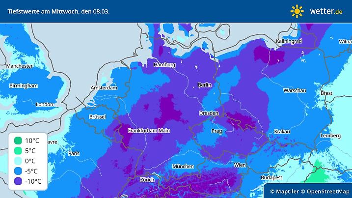 Prognose für die Tiefstwerte für den 8. März 2023