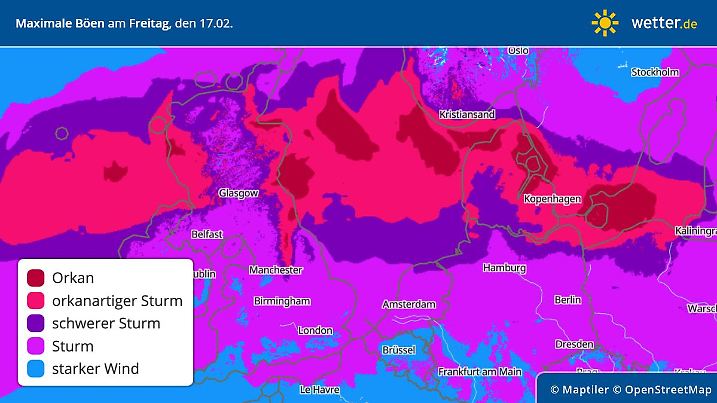 Prognose und Vorhersage: Wind, Sturm, Orkan am 17. Februar 2023