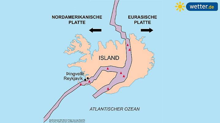 Island zwischen der Nordamerikanischen und der Eurasischen Erdplatte.