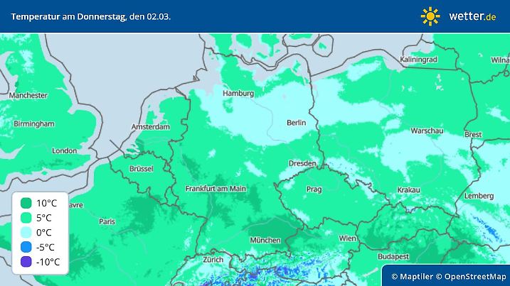 Höchstwerte am Donnerstag, 2. März, in Deutschland