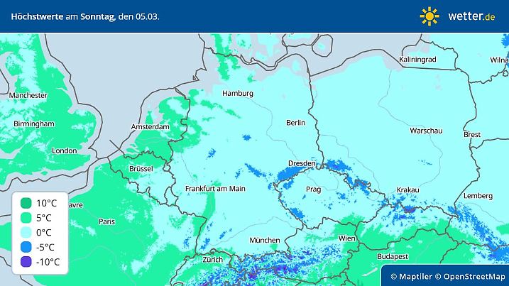 Prognose, Vorhersage: Höchstwerte am Sonntag, 5. März 2023