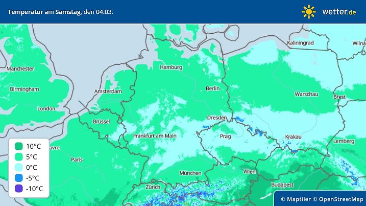 Höchsttemperaturen für Sonntag, 04.03.2023