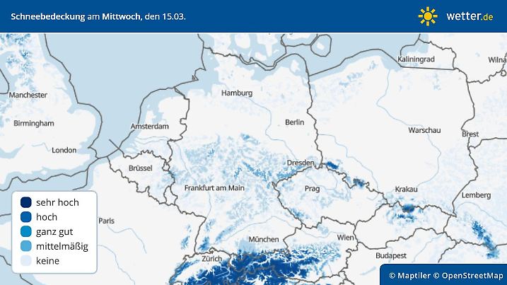 Chance auf Schnee in Deutschland am Mittwoch, 15. März 2023
