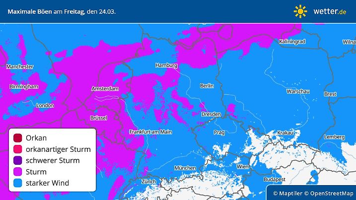 Vorhersage Windspitzen Deutschland am 24. März 2023