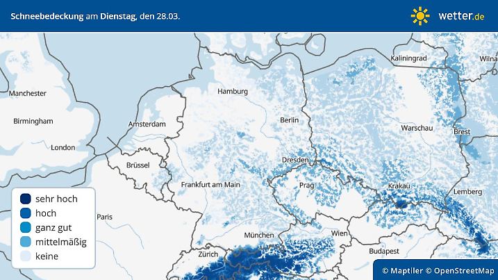 Schneewahrscheinlichkeit - Prognose für Deutschland am 28. März 2023