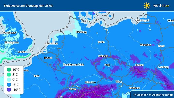 Es wird nochmals eisig - Tiefstwerte für Deutschland in der Nacht zum Dienstag, 28. März 2023